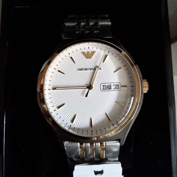 Emporio Armani Zeta AR11034 White Dial Gold Tone Bezel Metal Bracelet Mens Watch - Picture 8 of 15